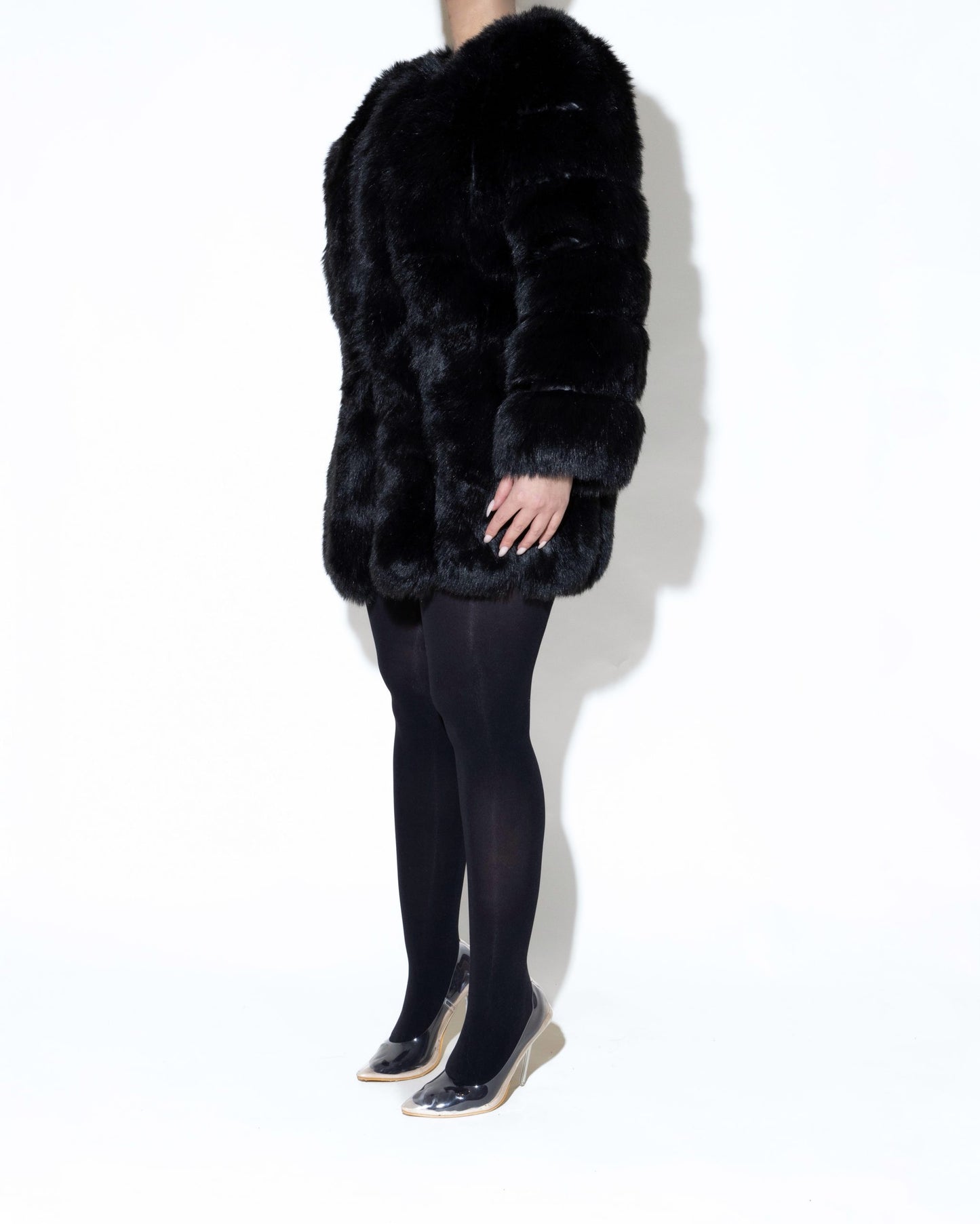 PAOLO GREY FUR JACKET BLACK SIDE