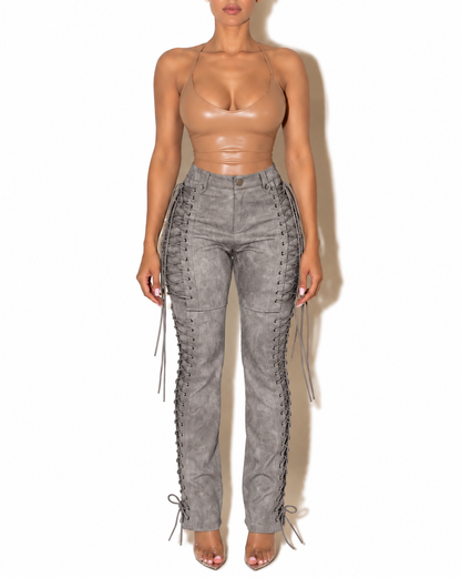 TALAL PLEATHER PANTS GREY